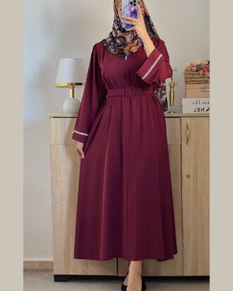 Robe Abaya avec ceinture en simili cuir