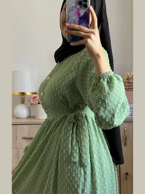 Robe Longue ceinturée sur les cotés - XL, Vert pistache